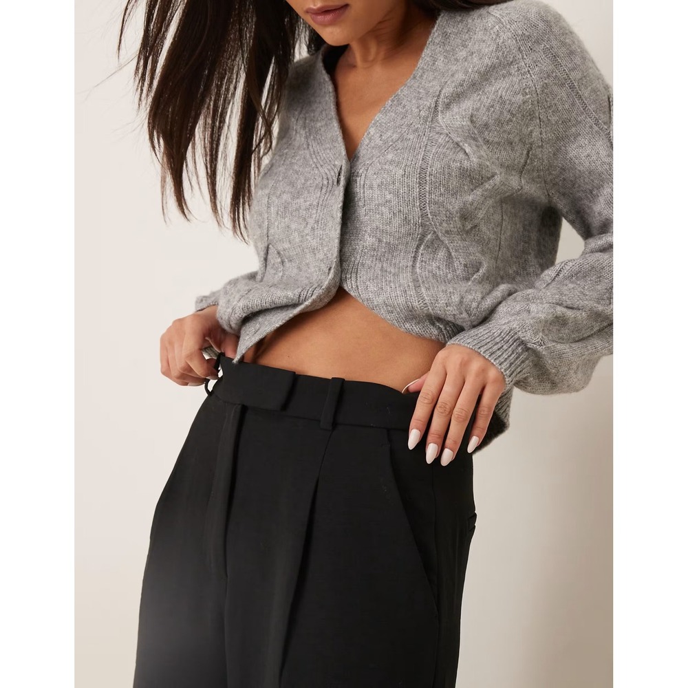 NEW Abercrombie & Fitch High Rise Pleated Ultra Wide Leg Trouser Black 28 6L - Picture 4 of 16